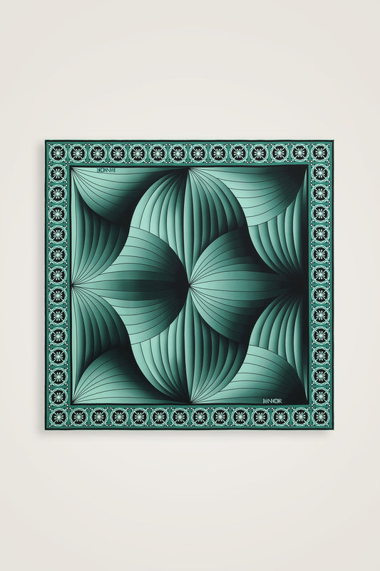 Yelpaze Siyah-Nil Yeşili İpek Eşarp 90x90