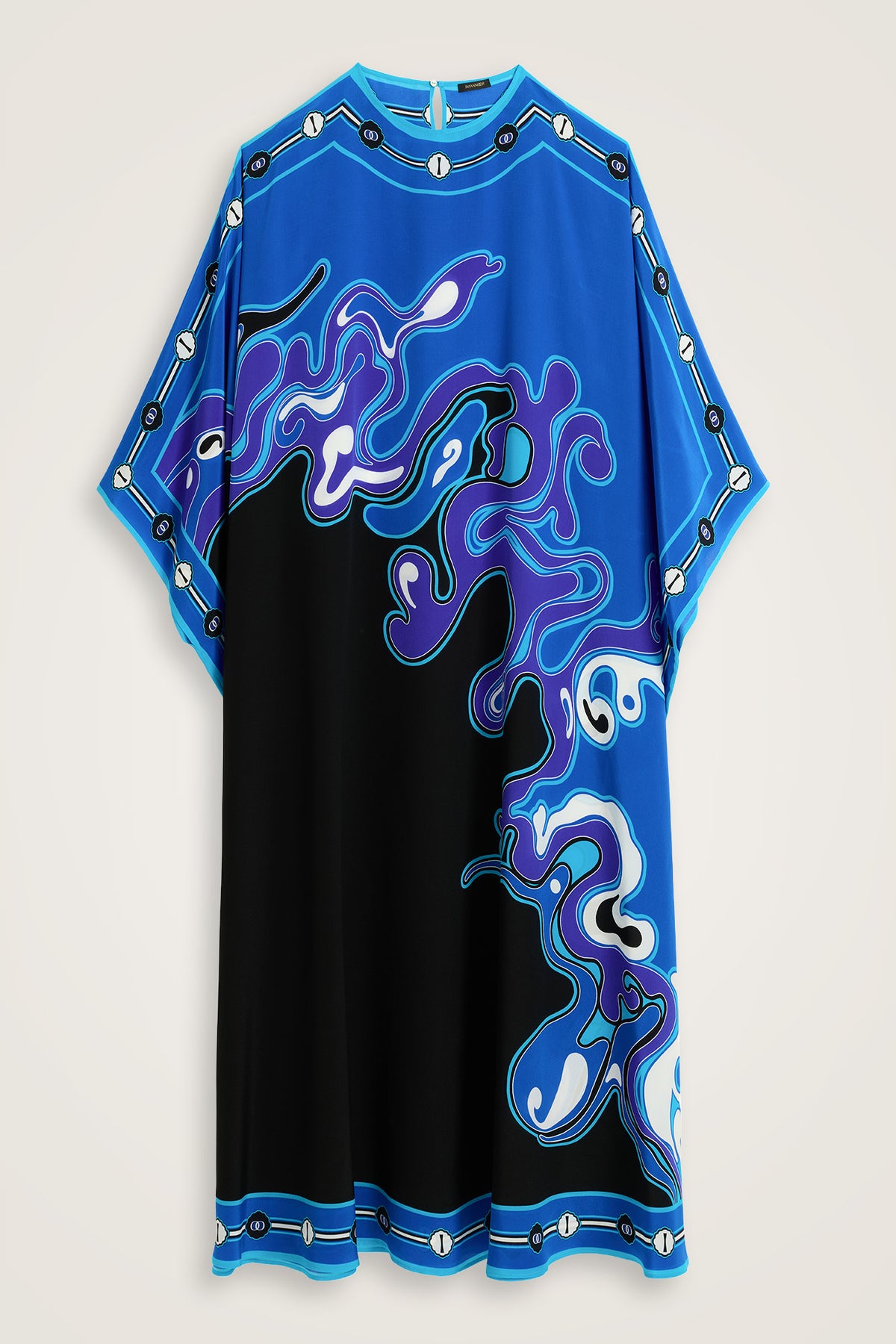 İki Deniz Siyah-Turkuaz Krep İpek Kaftan