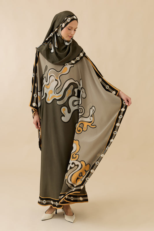 İki Deniz Taş Krep İpek Kaftan