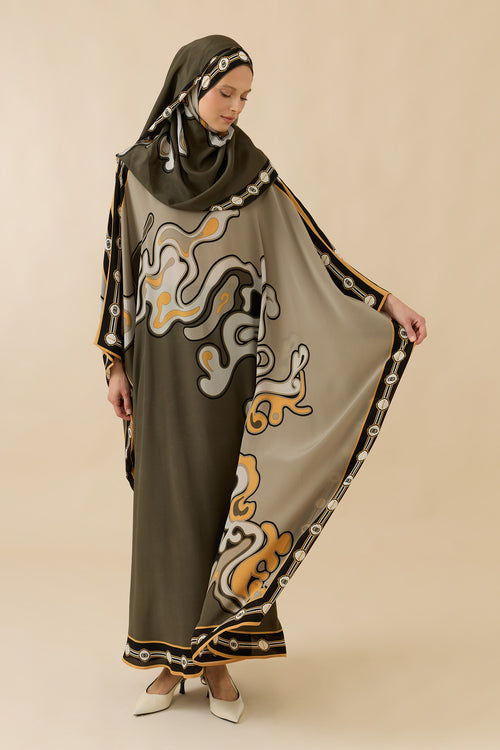 İki Deniz Taş Krep İpek Kaftan