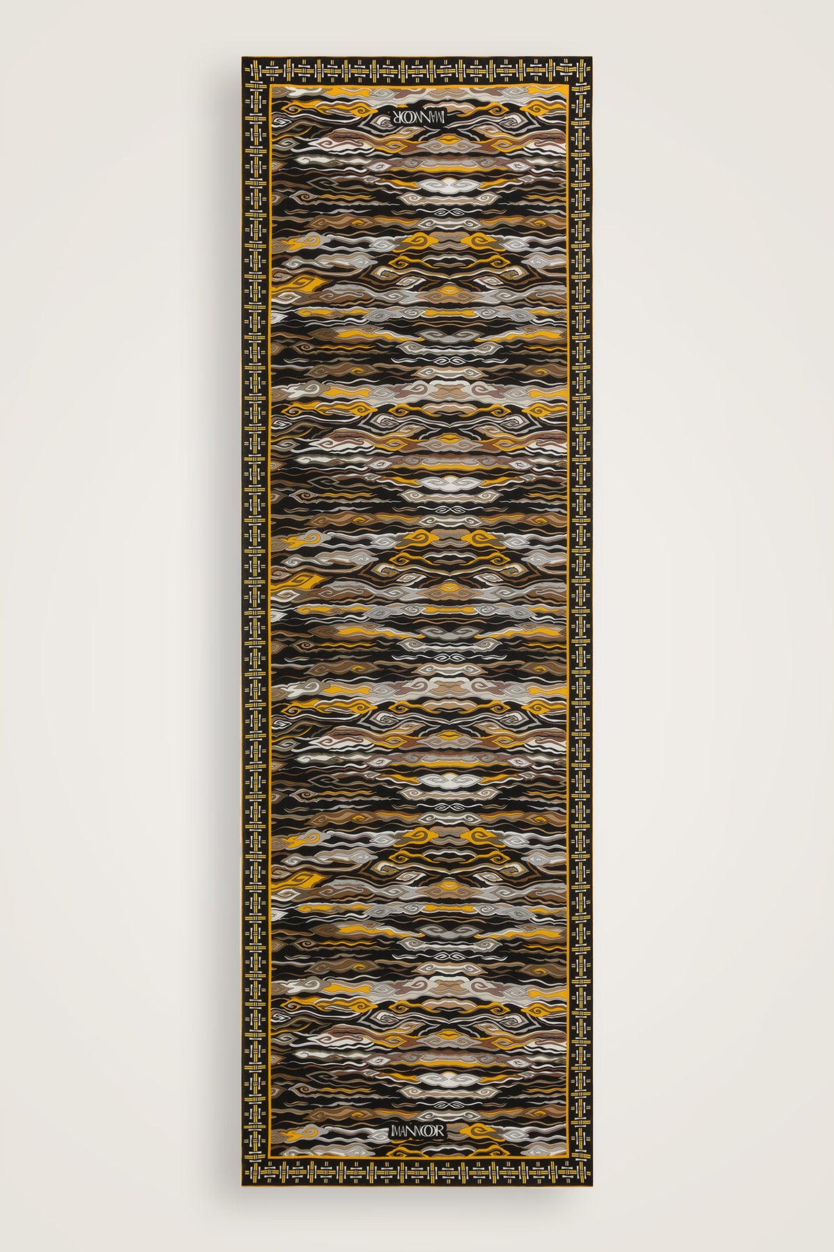 Yakamoz Siyah-Sarı Krep İpek Şal 70x210