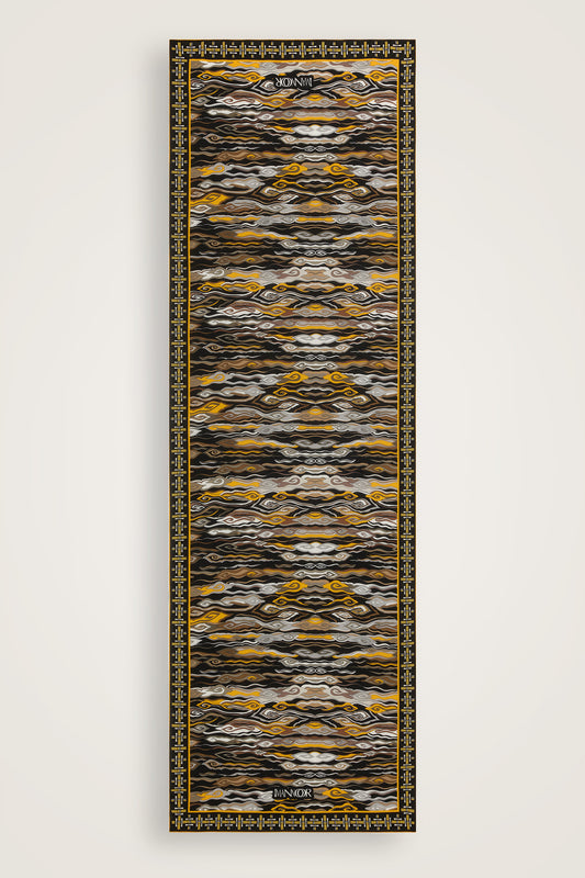 Yakamoz Siyah-Sarı Krep İpek Şal 70x210