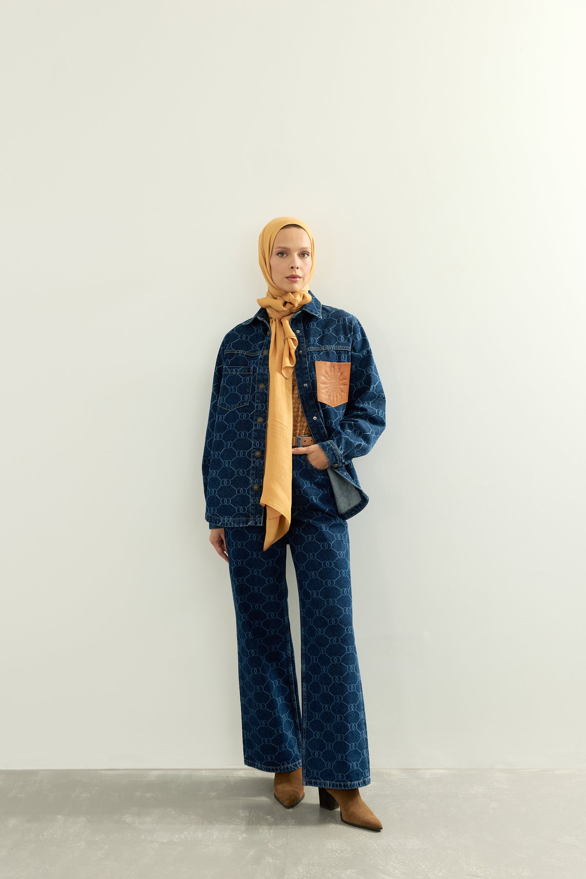 Lacivert Monogram Denim Gömlek