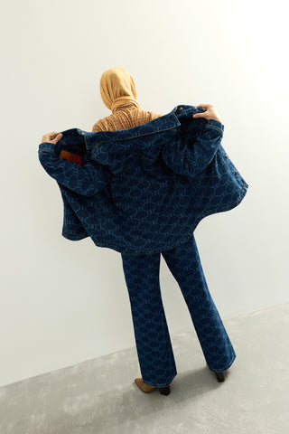 Lacivert Monogram Denim Gömlek