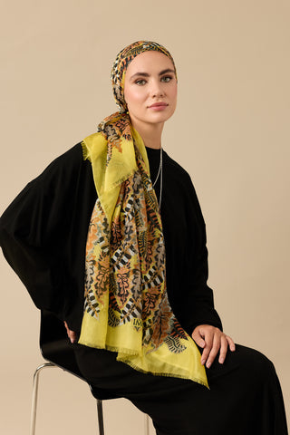 Hurma Dalı Sarı İpek Vual Şal 70x200