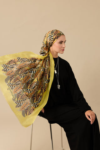 Hurma Dalı Sarı İpek Vual Şal 70x200
