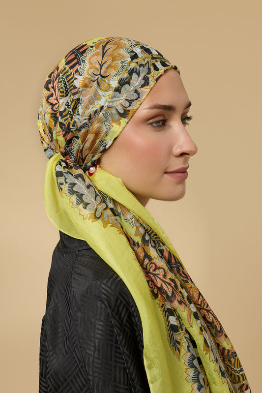Hurma Dalı Sarı İpek Vual Şal 70x200
