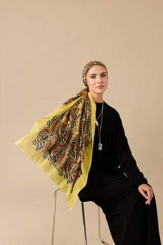 Hurma Dalı Sarı İpek Vual Şal 70x200