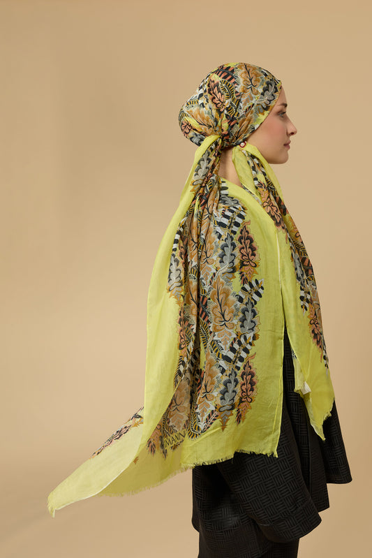 Hurma Dalı Sarı İpek Vual Şal 70x200