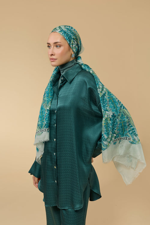 Hurma Dalı Turkuaz İpek Vual Şal 70x200
