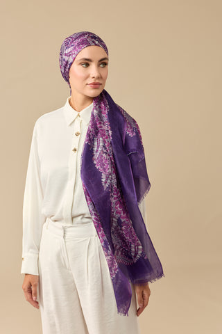 Hurma Dalı Mor İpek Vual Şal 70x200