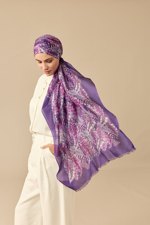 Hurma Dalı Mor İpek Vual Şal 70x200