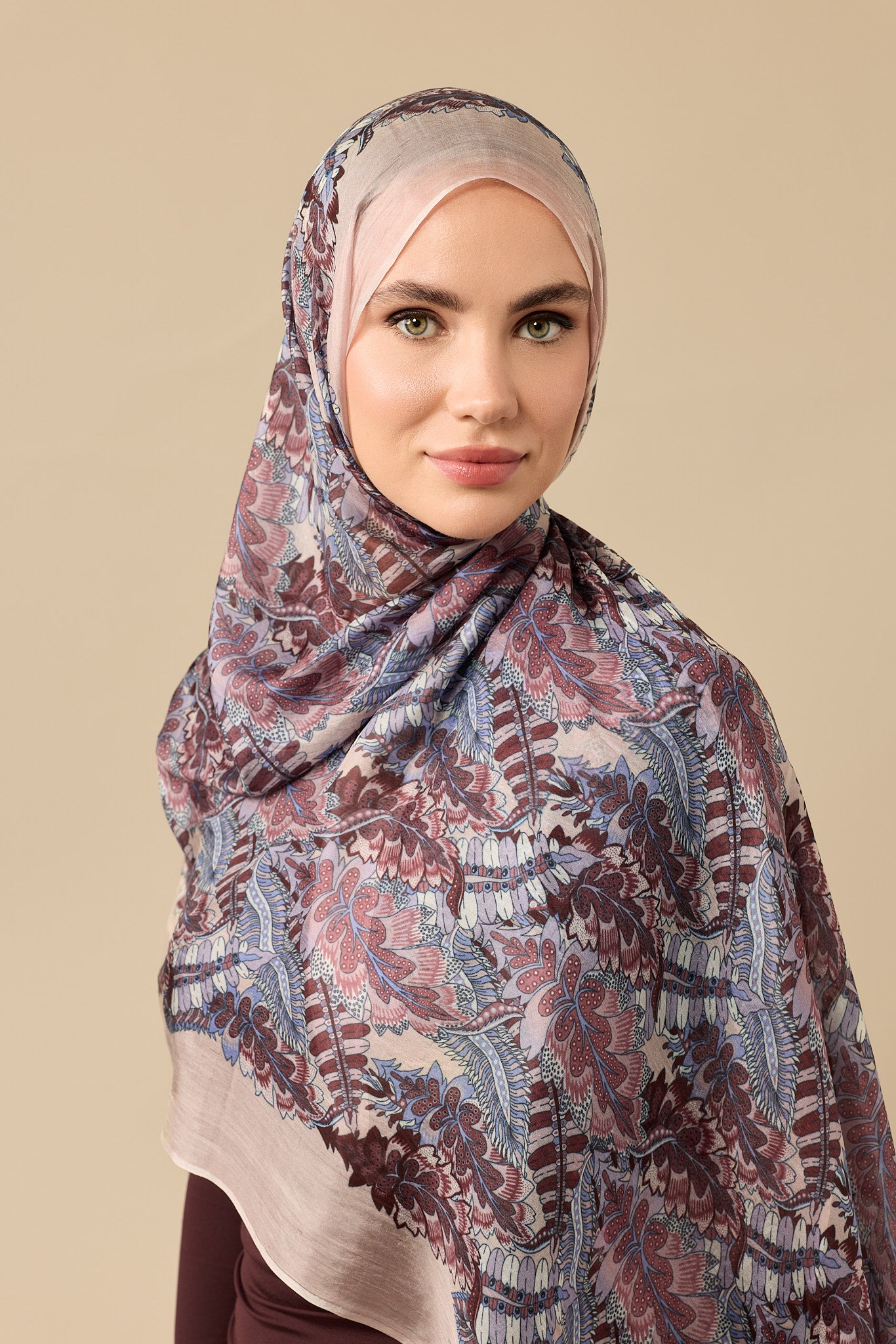 Hurma Dalı Lila İpek Vual Şal 70x200