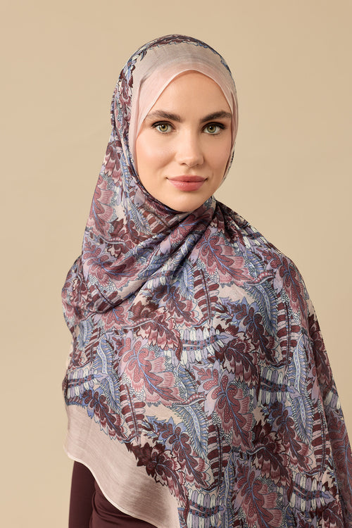 Hurma Dalı Lila İpek Vual Şal 70x200