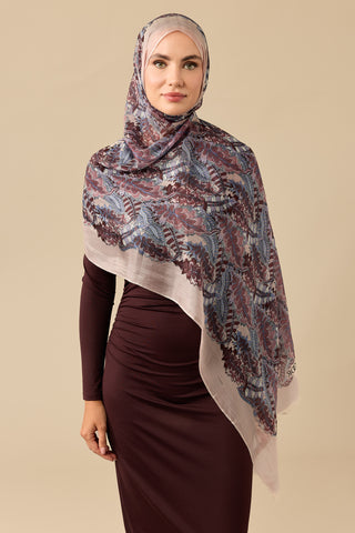 Hurma Dalı Lila İpek Vual Şal 70x200