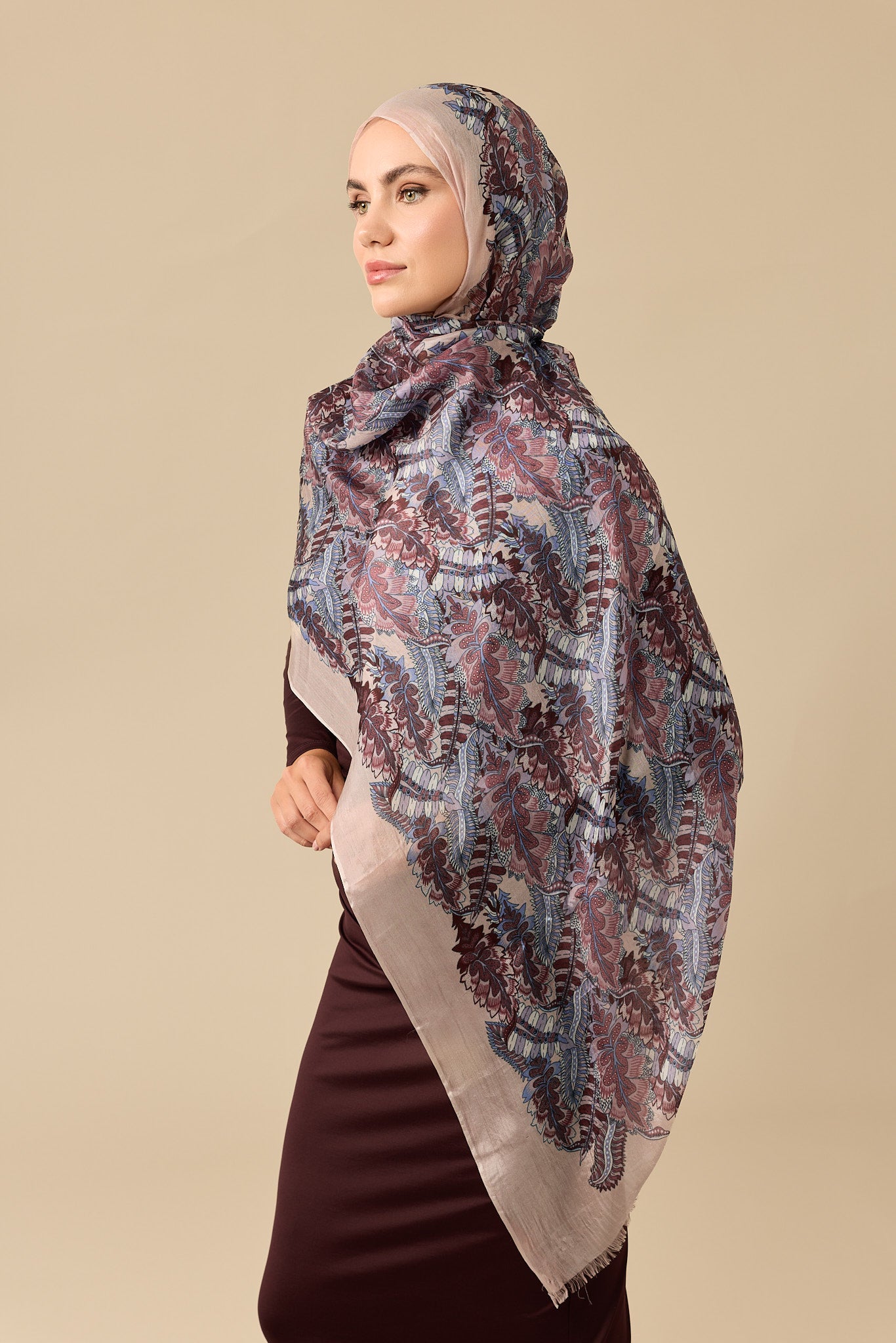 Hurma Dalı Lila İpek Vual Şal 70x200