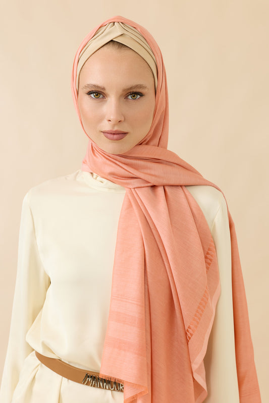 Bordür İman I Açık Şeftali Modal İpek Şal 70x200