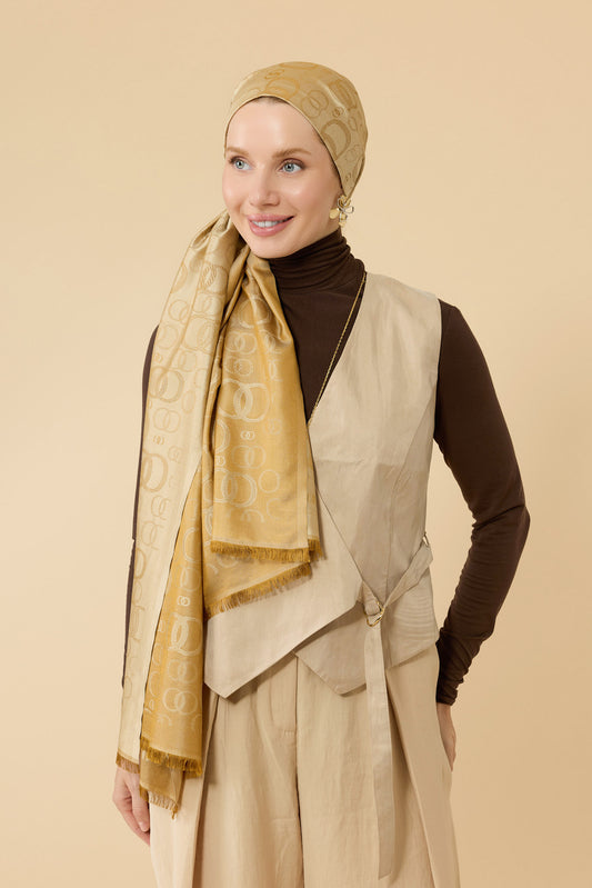 Noor Kanarya Sarısı Jakarlı İpek Şal 70x200