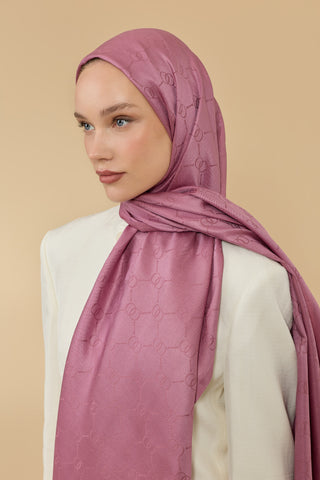 Noor Petek Şeker Pembe Jakarlı İpek Şal 70x200