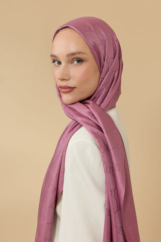 Noor Petek Şeker Pembe Jakarlı İpek Şal 70x200