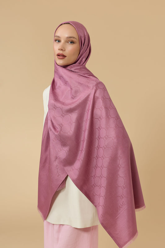 Noor Petek Şeker Pembe Jakarlı İpek Şal 70x200