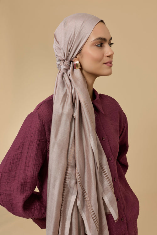 Bordür İman I Somon Pudra Modal İpek Şal 70x200
