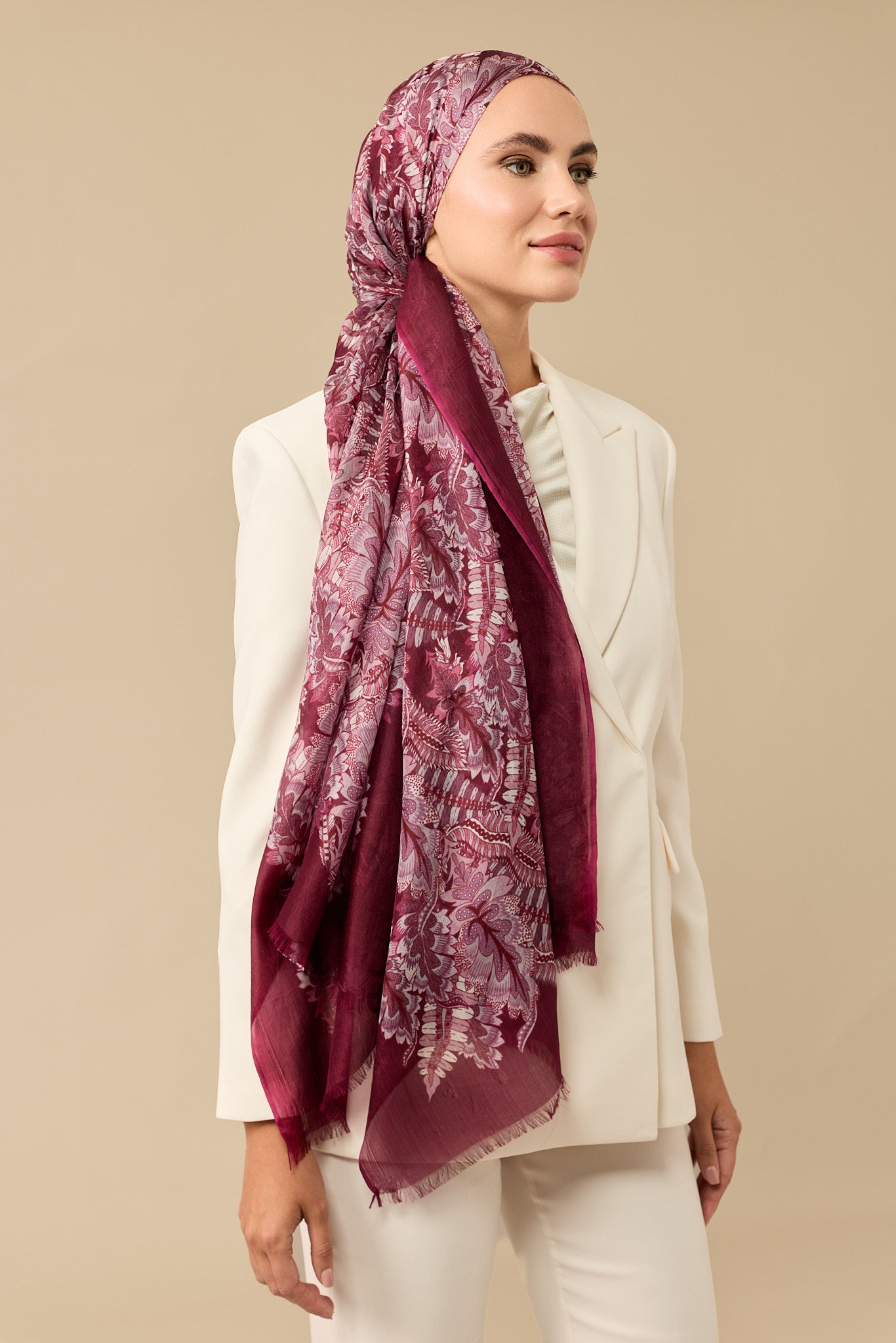 Hurma Dalı Bordo İpek Vual Şal 70x200