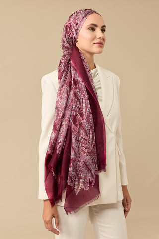 Hurma Dalı Bordo İpek Vual Şal 70x200