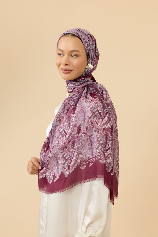 Hurma Dalı Bordo İpek Vual Şal 70x200