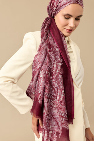 Hurma Dalı Bordo İpek Vual Şal 70x200