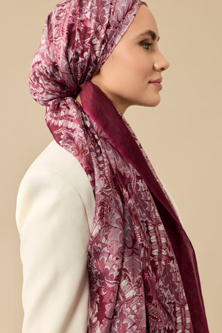 Hurma Dalı Bordo İpek Vual Şal 70x200