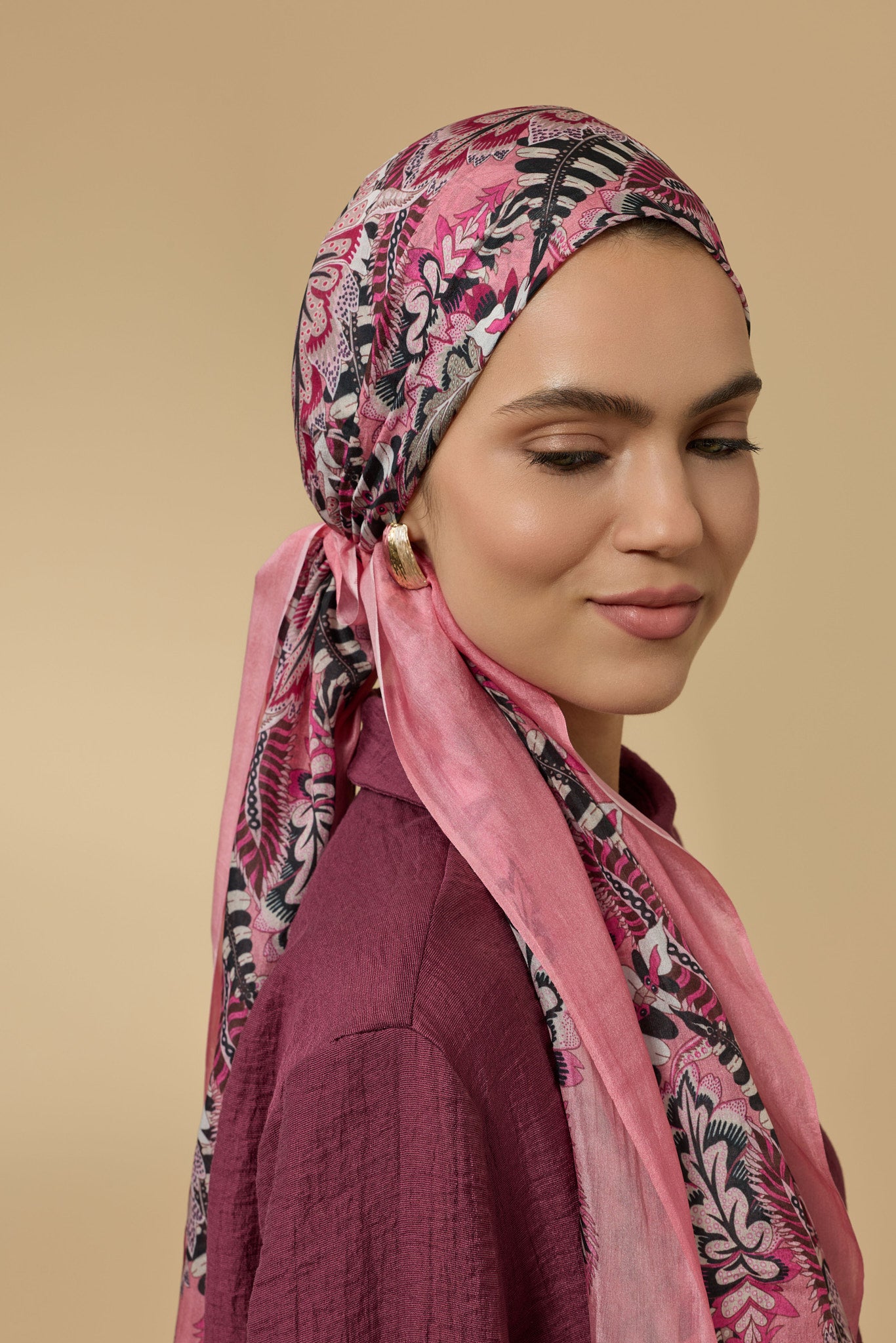 Hurma Dalı Mercan İpek Vual Şal 70x200