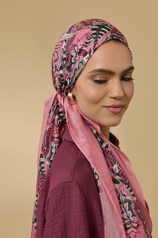 Hurma Dalı Mercan İpek Vual Şal 70x200