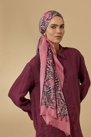Hurma Dalı Mercan İpek Vual Şal 70x200