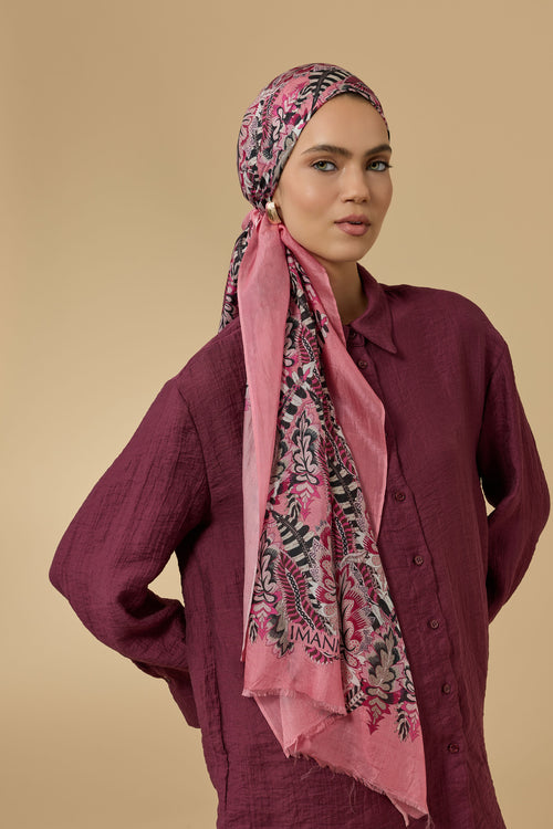Hurma Dalı Mercan İpek Vual Şal 70x200