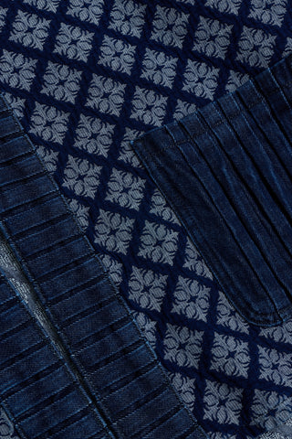 Lacivert Denim Jakarlı Kısa Kimono