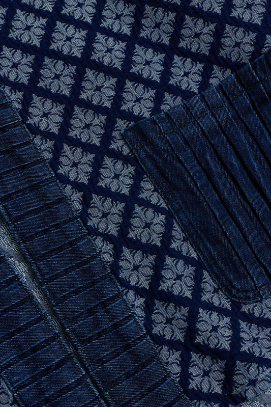 Lacivert Denim Jakarlı Kısa Kimono