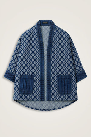 Lacivert Denim Jakarlı Kısa Kimono