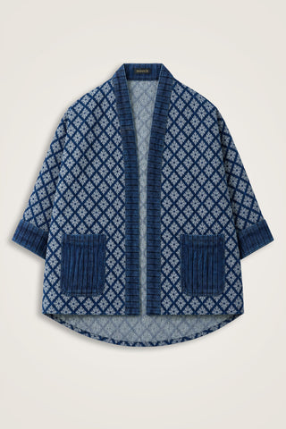 Lacivert Denim Jakarlı Kısa Kimono