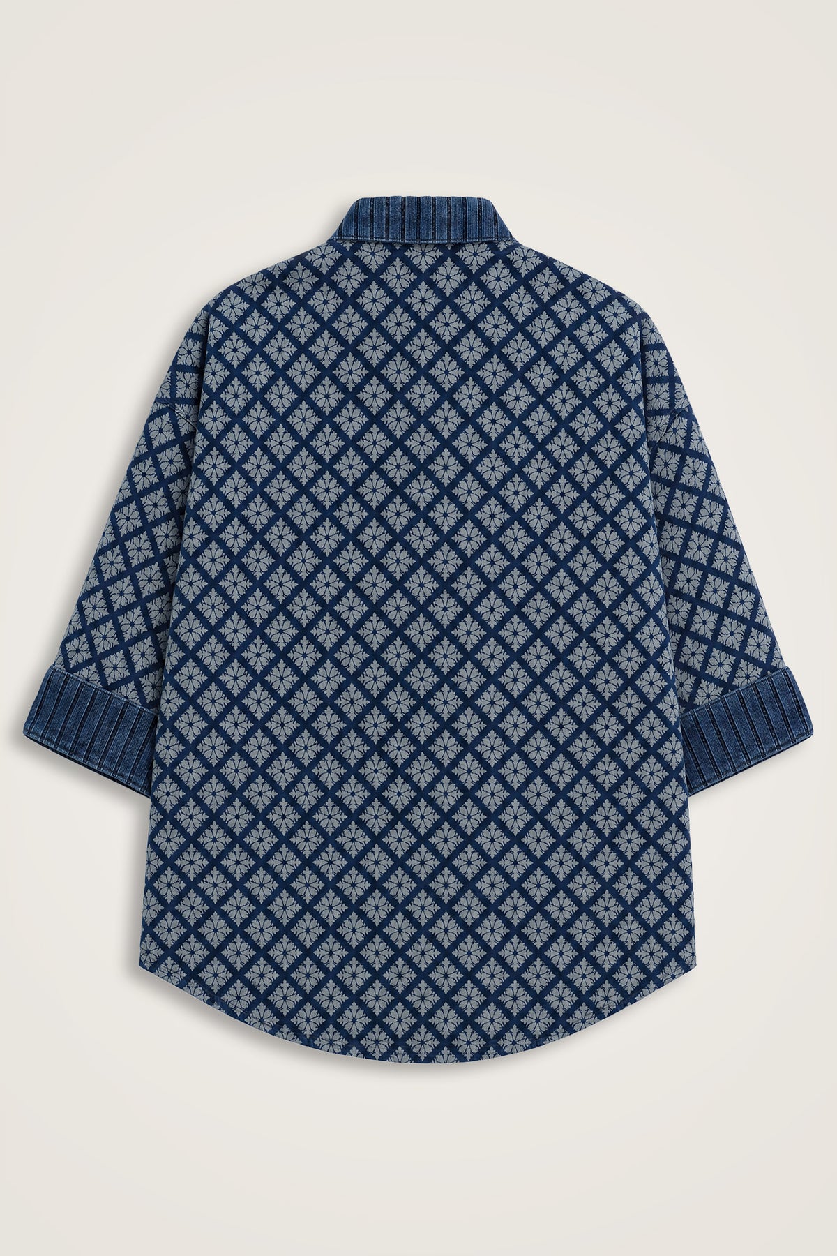Lacivert Denim Jakarlı Kısa Kimono