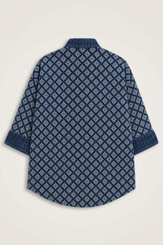 Lacivert Denim Jakarlı Kısa Kimono