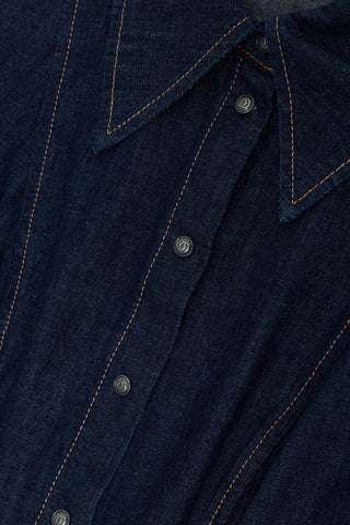 Koyu Lacivert Sivri Yaka Denim Gömlek