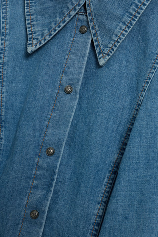 Açık Mavi Sivri Yaka Denim Gömlek