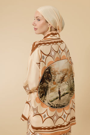 Japon Bahçesi Bej Tivil İpek Gömlek