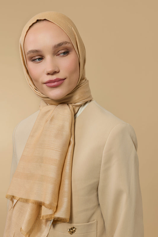 Bordür İman I Çöl Kumu Modal İpek Şal 70x200