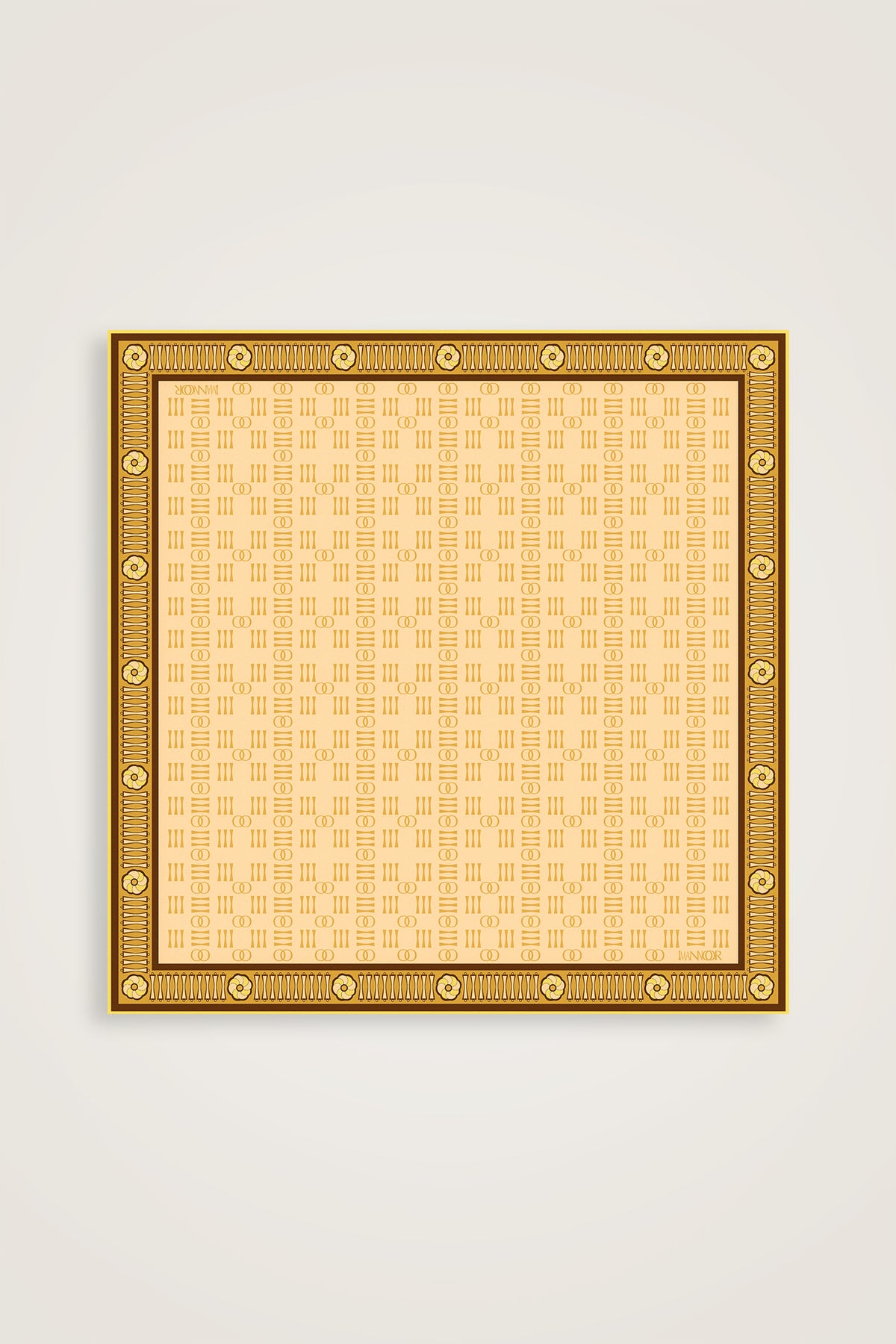 Noor Kare Sarı Tivil İpek Eşarp 90x90