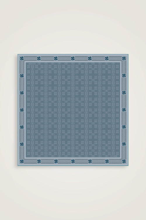 Noor Kare Gri Monogram Baskı Tivil İpek Eşarp 90x90