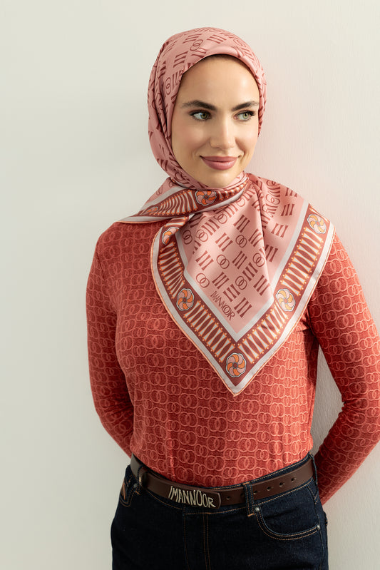 Noor Kare Gül Kurusu Tivil İpek Eşarp 90x90