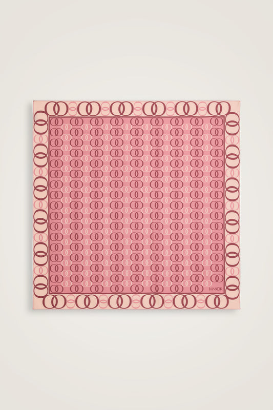 Noor Yolu 2 Beyaz-Pembe Tivil İpek Eşarp 90x90