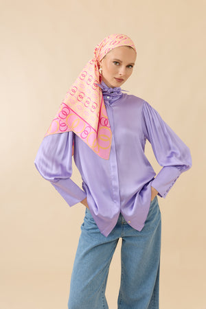 Noor Yolu 2 Şeker Pembe Tivil İpek Eşarp 90x90
